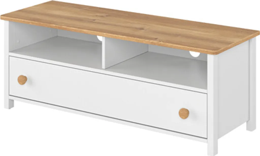 Banc TV scandinave 120 cm STORY 13 en bois blanc et chêne clair