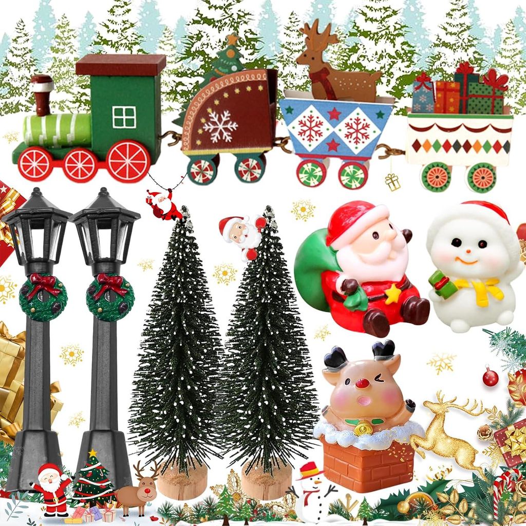 Hölzerne Miniatur Weihnachtself Türaccessoireset - Weihnachtszugdekoration - Mini Weihnachtszug - Hölzernes Spielzeugzug - Weihnachtsdekoration ...