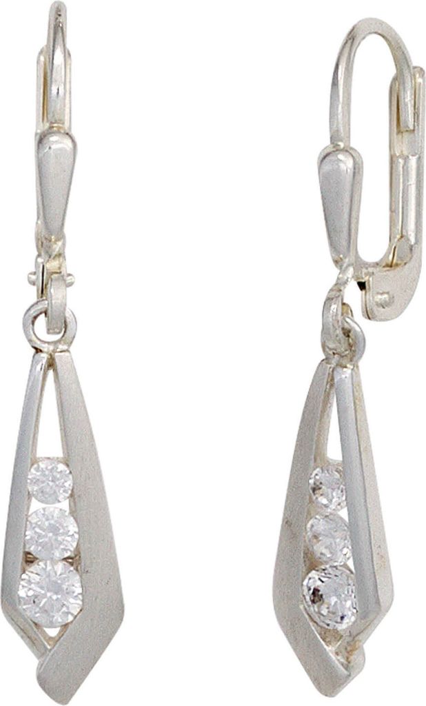 Ohrringe Ohrhänger Boutons 925 Silber teilmatt 6 Zirkonia weiß Damen