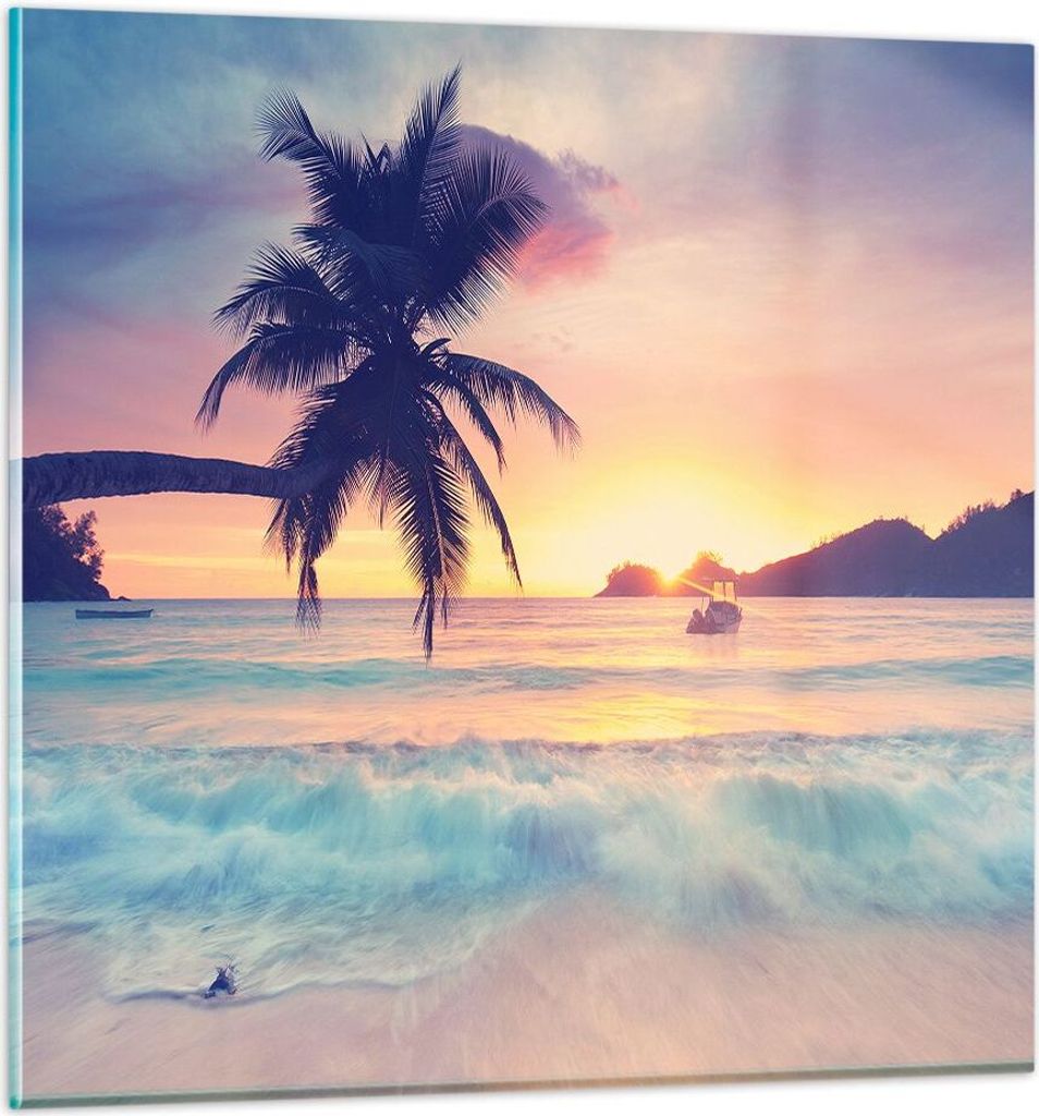 Bilder auf glas - Meer Strand Palme - 40x40cm - Glasbilder - Wandbilder - Kunstdruck - zum Aufhängen bereit - Wanddekoration aus Glas - Glas Bilde...
