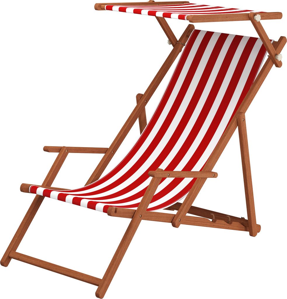 Gartenliege rot-weiß Strandliege Sonnenliege Holz Relaxliege Sonnendach Strandstuhl 10-314 S