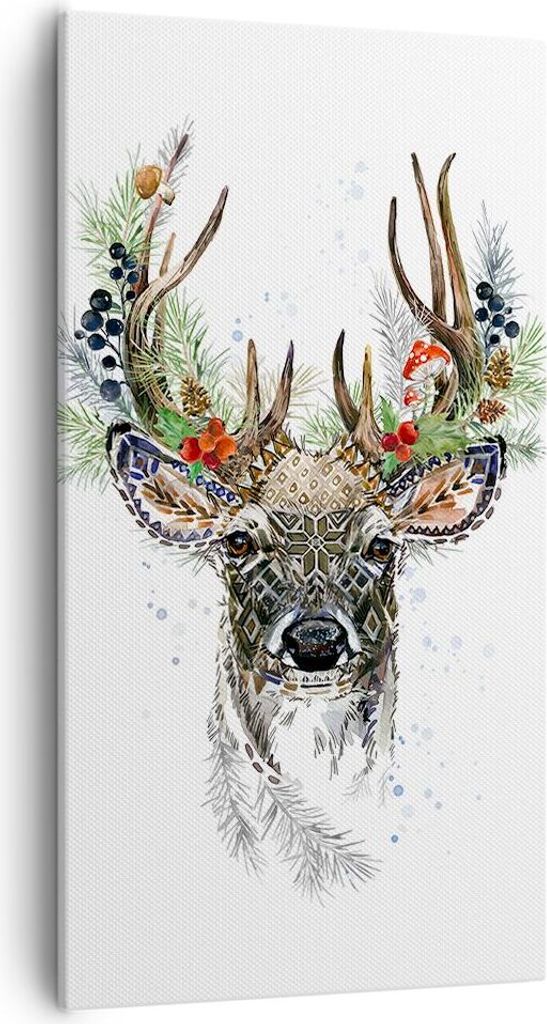 Bild auf Leinwand - Leinwandbild - Einteilig - Surrealismus Hirsch Boho - 55x100cm - Wand Bild - Wanddeko - Wandbilder - Leinwanddruck - Bilder - W...