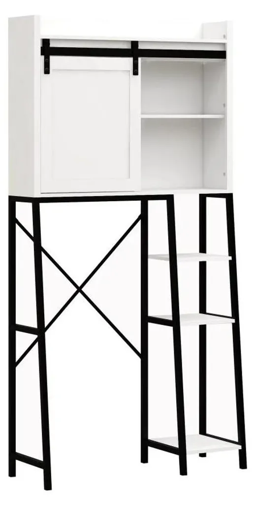 Armoire blanche à porte coulissante rustique et étagères réglables 120cm