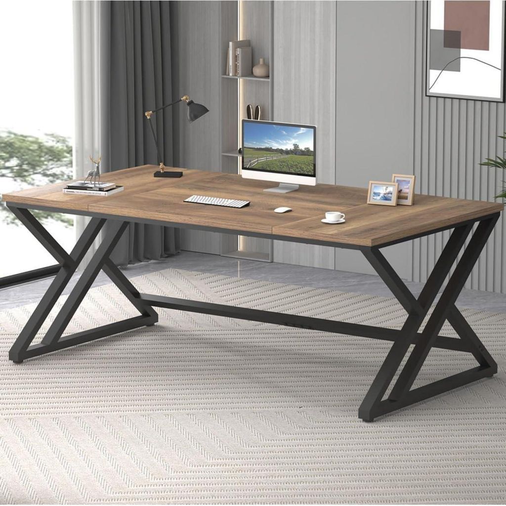 Grande scrivania industriale in legno per l'ufficio di casa Immagine del prodotto 