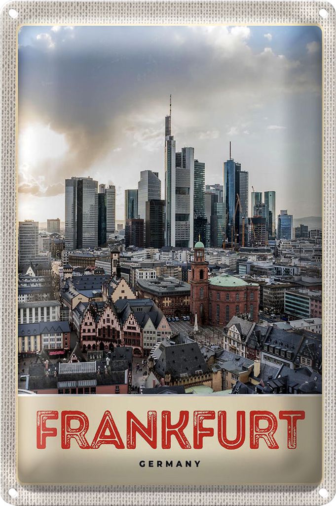 Blechschild Reise 18x12cm Frankfurt Stadt Hochhäuser Altstadt
