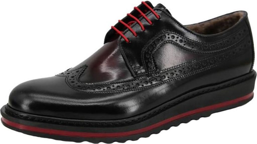 Lammfell Lederschuhe Modell ZP53 Schwarz/Rot - Schuhgröße: EUR 44