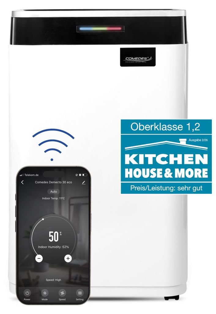 Luftentfeuchter Comedes Demecto 30 eco,WIFI, bis 50m², 25 Liter/Tag