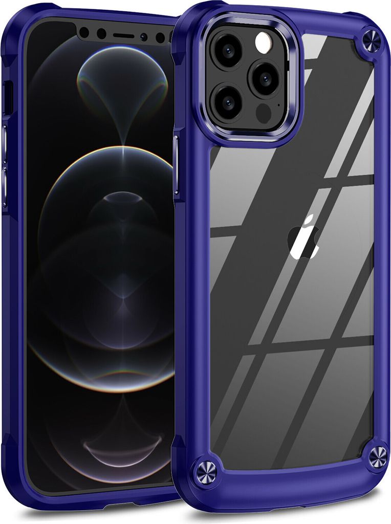 iPhone 12 Pro Hülle, Hybrid Transparente PC Robust TPU Bumper Stoßfest Schutzhülle für iPhone 12 / 12 Pro Blau