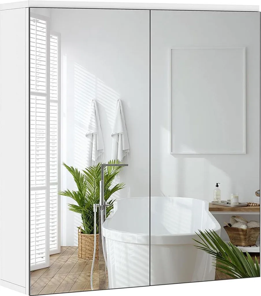 Armoire de toilette blanche 2 portes miroirs 615038 : Rangement malin