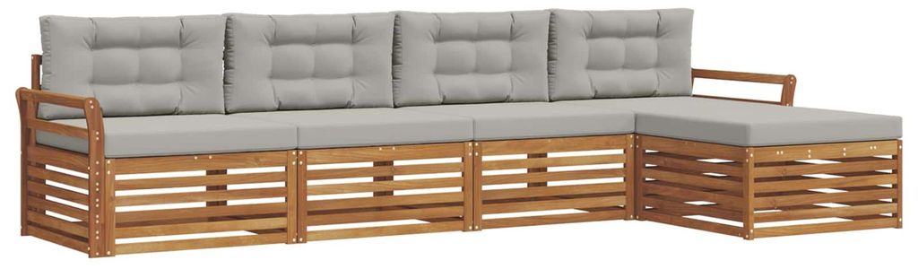 vidaXL Outdoor-Sofagarnitur mit Kissen 5 pcs Natürlich und Hellgrau