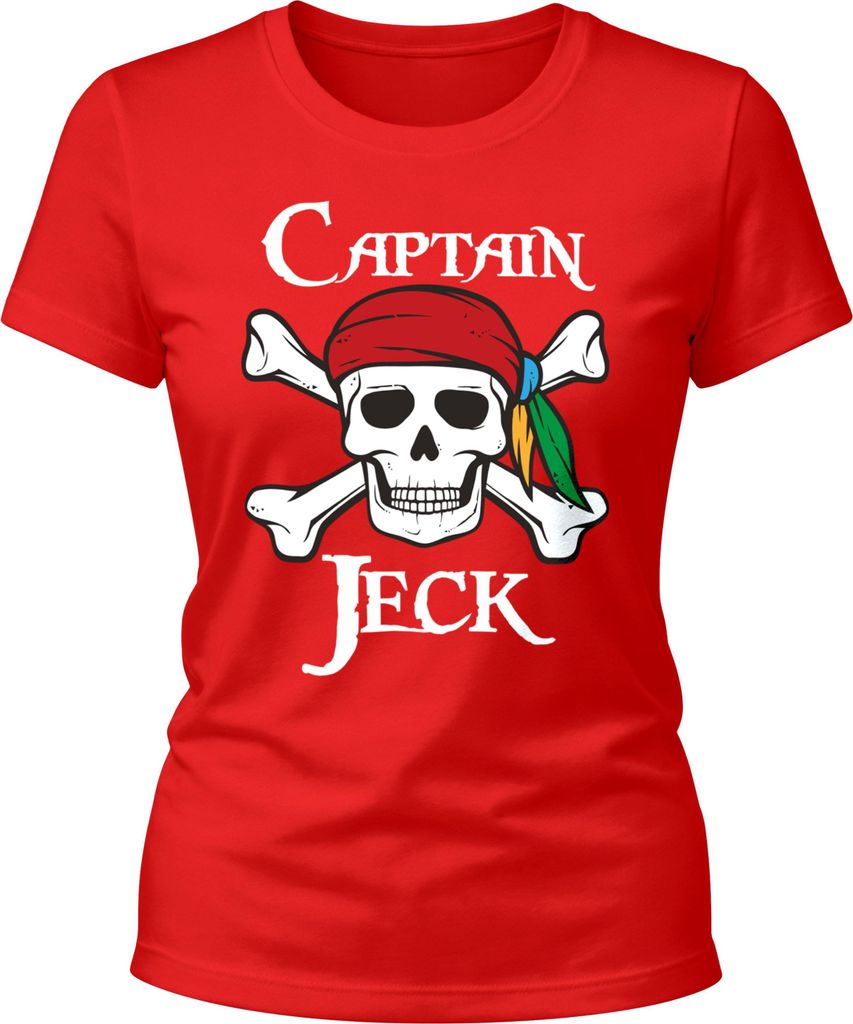 Damen T-Shirt Fasching Karneval Pirat Captain Jeck Kostüm-Ersatz Verkleidung Faschingskostüme Frauen Funshirt Moonworks