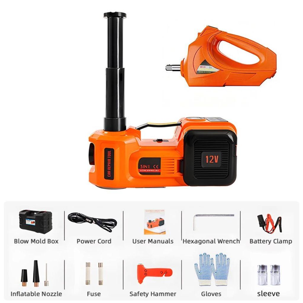 12V elektrischer Wagenheber - hydraulischer Autoheber 5 Tonnen - mit elektrischem Schlagschrauber - 3-in-1 Hebesystem - Sicherheitshammer - tragbar