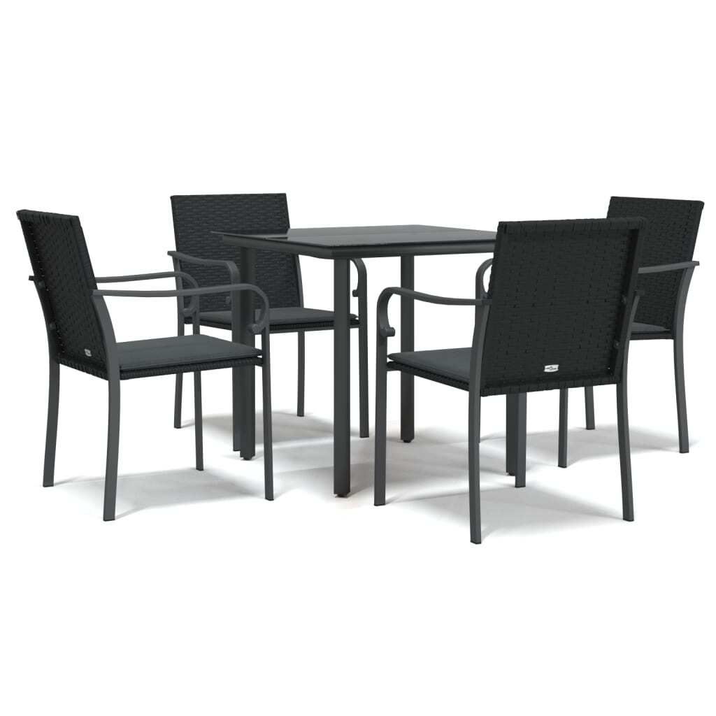 5-tlg. Garten-Essgruppe mit Kissen Poly Rattan und Stahl