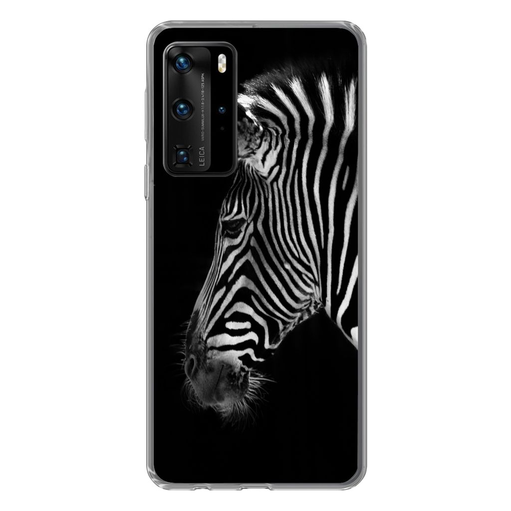 MuchoWow Handyhülle Schutzhülle Hülle für Huawei P40 Pro Zebra - Wilde Tiere - Schwarz Silikon Softcase Handy Hülle - Schutz
