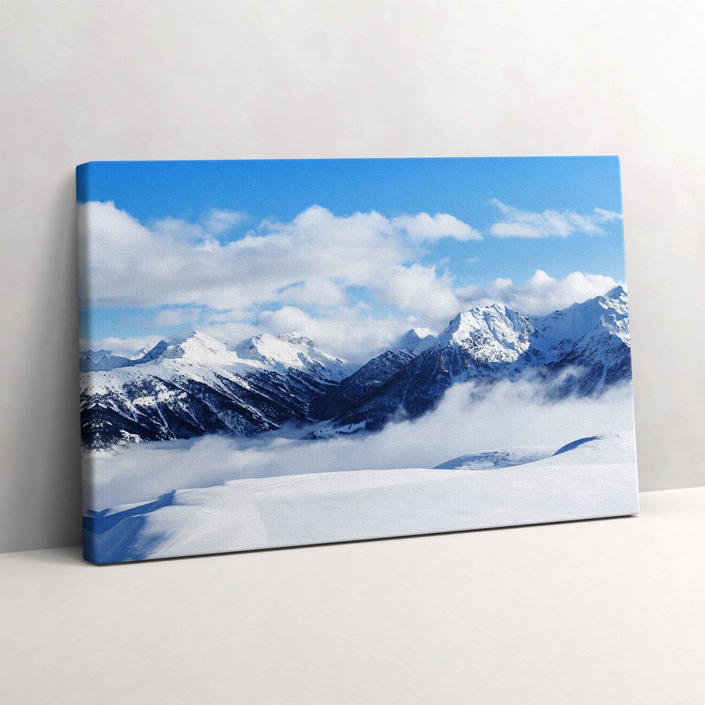 Panorama der Winterberge Alpen Frankreich – Leinwandbild Wandbild – 60x40 cm – Leinwandbilder – Wandbilder – Schlafzimmer – Flur