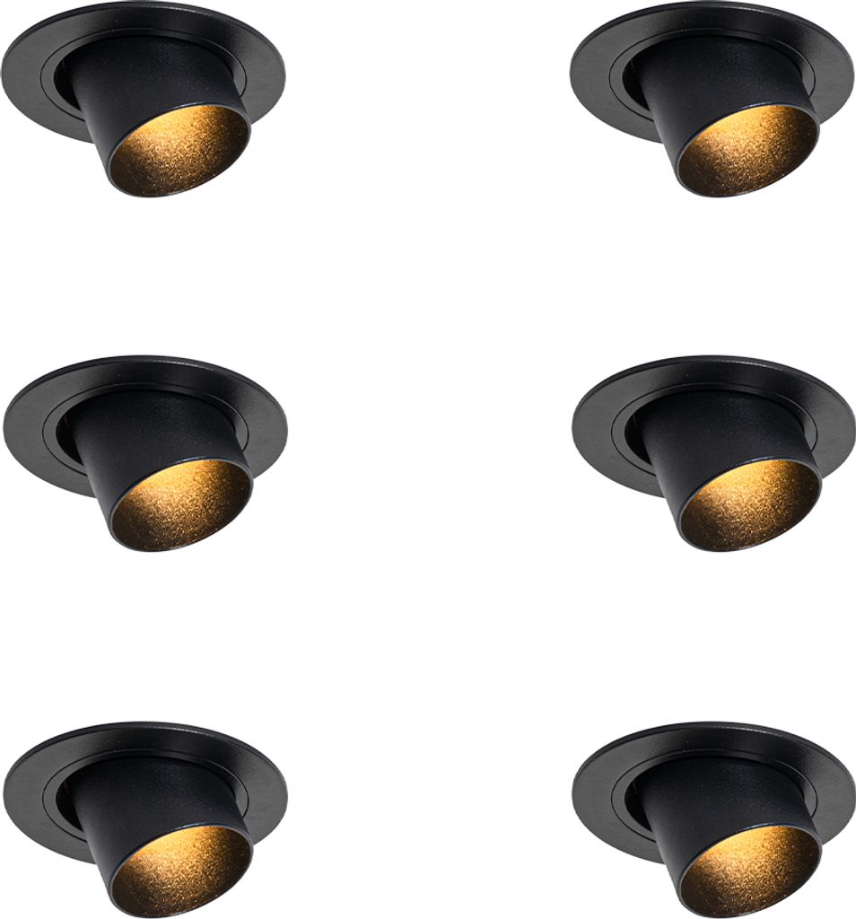 QAZQA - Modern Set mit 6 Einbaustrahlern schwarz GU10 35mm rund schwenkbar - Installa I Wohnzimmer I Schlafzimmer - Aluminium Rund - LED geeignet GU10