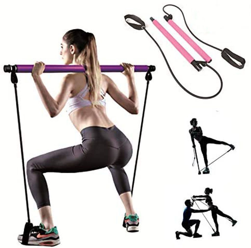 Tragbares Yoga Pilates Bar Kit, Pilates Ausrüstung mit Widerstandsband Bar für Ganzkörpertraining, Yoga, Fitness, Stretch, Krafttraining zu Haus...