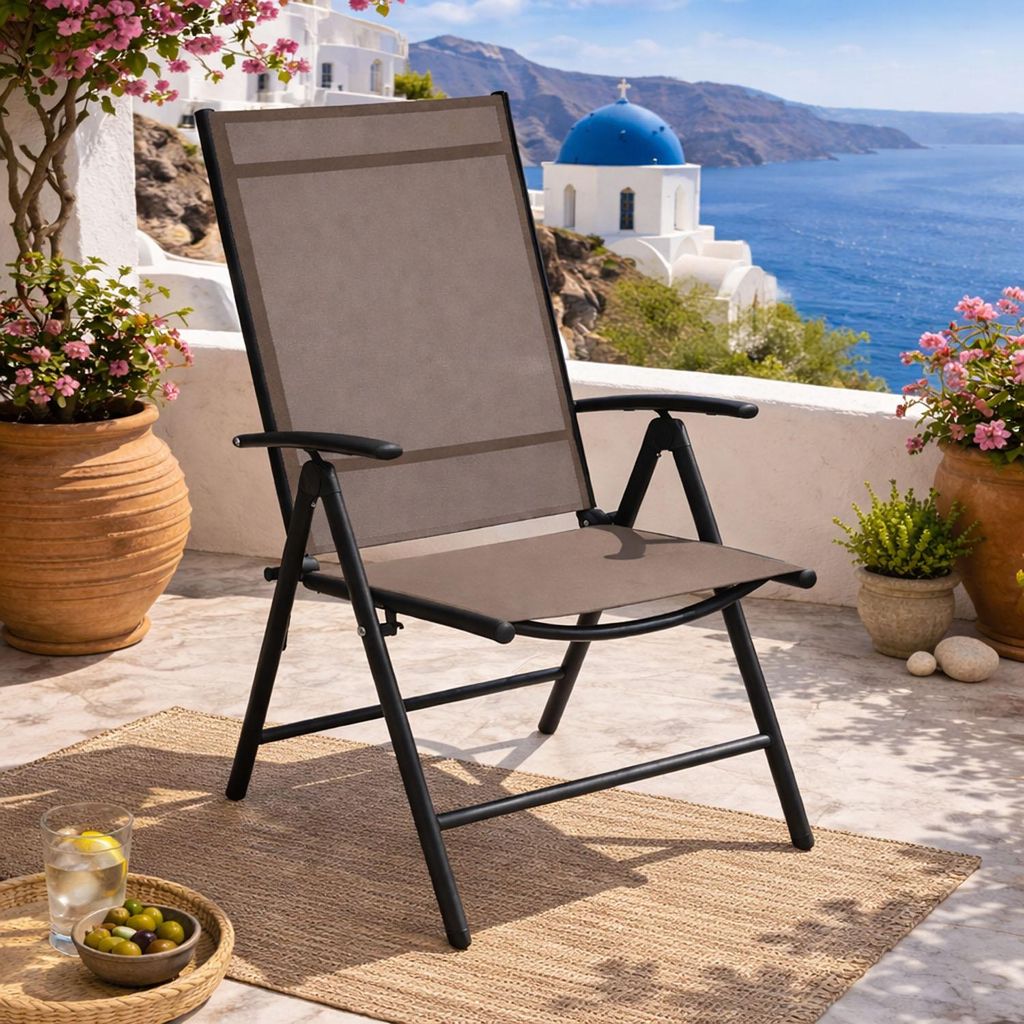 Garten Klappstuhl Gartenstuhl Textilen Anthrazit - Schokobraun 7 Pos.