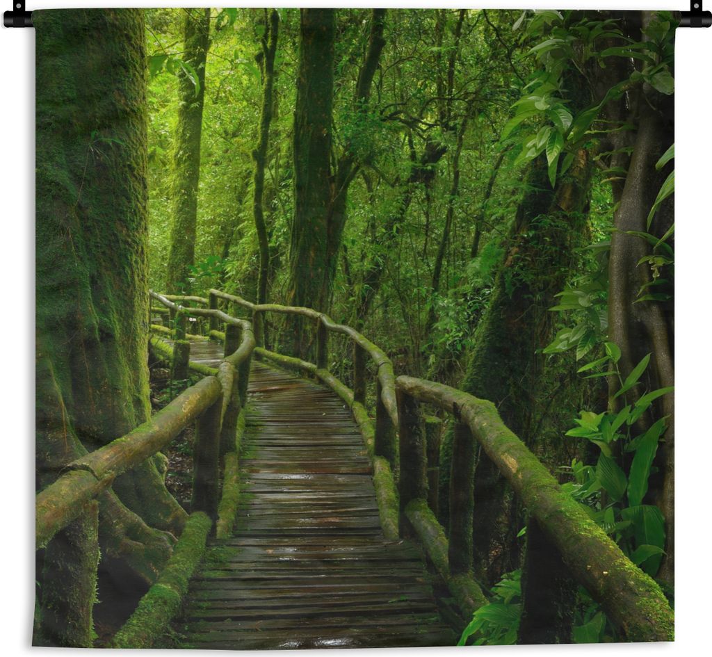 MuchoWow Wandteppich Wandbehang Dschungel - Brücke - Moos - Natur - Tropisch 120x120 cm Tapisserie Dekoration Wandtuch - Modern - Baumwollgewebe