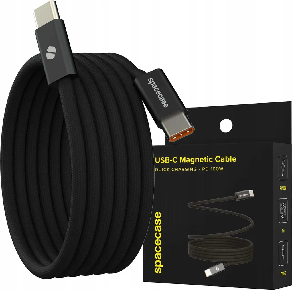 Câble magnétique USB-C vers USB-C 100W SPACECASE 1m Noir haute qualité