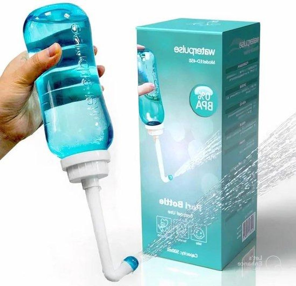 500 ml Po-douche mit Knop und Doppel Mundstück - Handlicher Bidet mit Tragetasche - Peri Flasche für intime Hygiene - Frauen-Bidet für das Bad