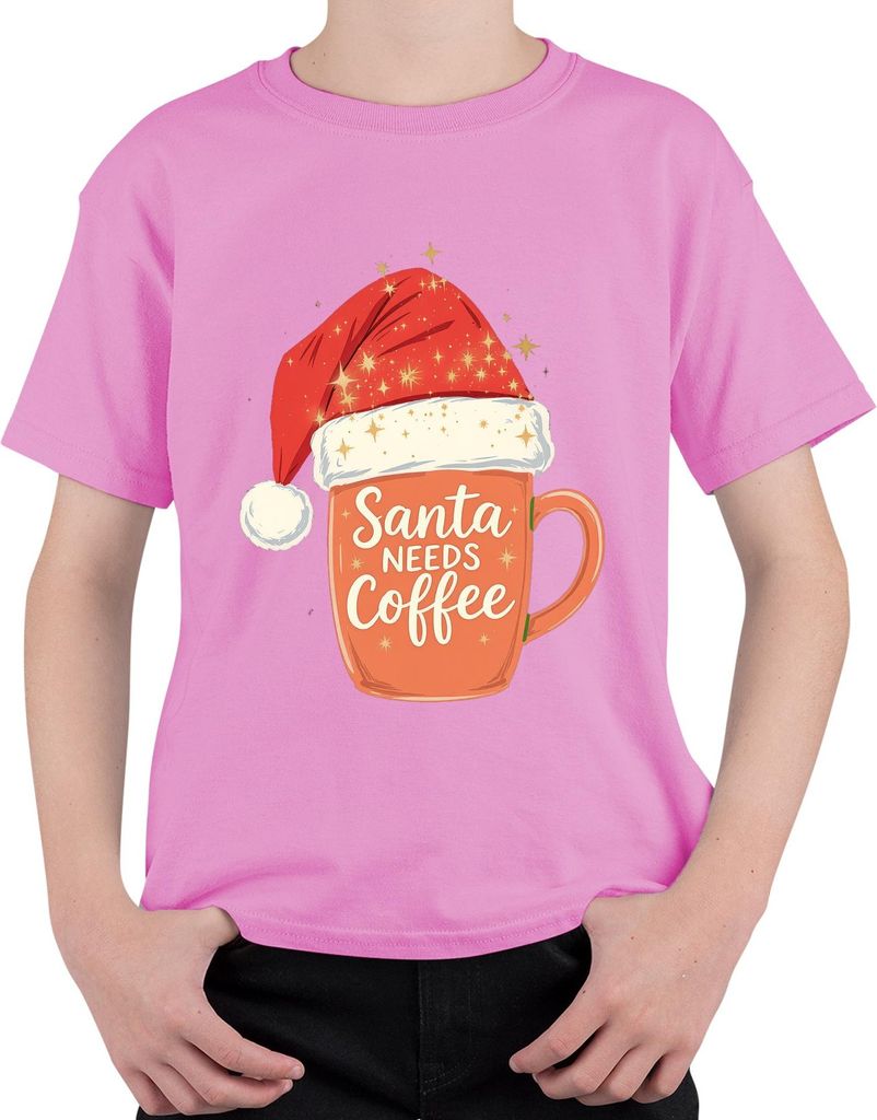 Santa Needs Coffee Weihnachtsmann Kaffee Weihnachten Geschenk Uni Kinder T-Shirt, Pink, 116