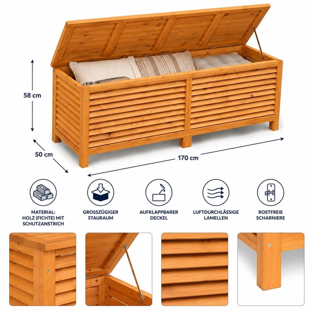 Mucola Auflagenbox Holz Kissentruhe Auflagen Kissenbox 170