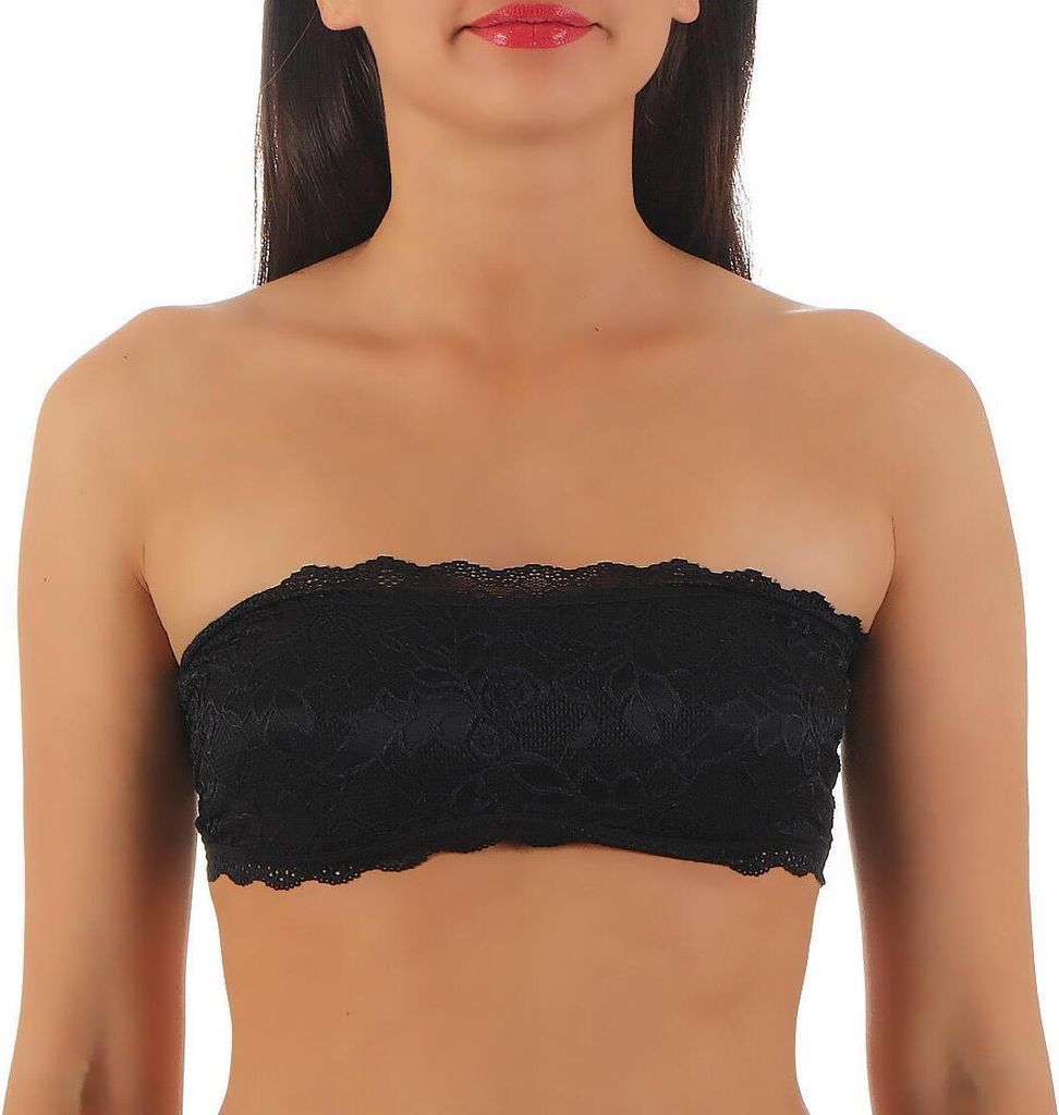 Damen Bandeau-BH Bra Büstenhalter Trägerlos Top mit Spitze; Schwarz S