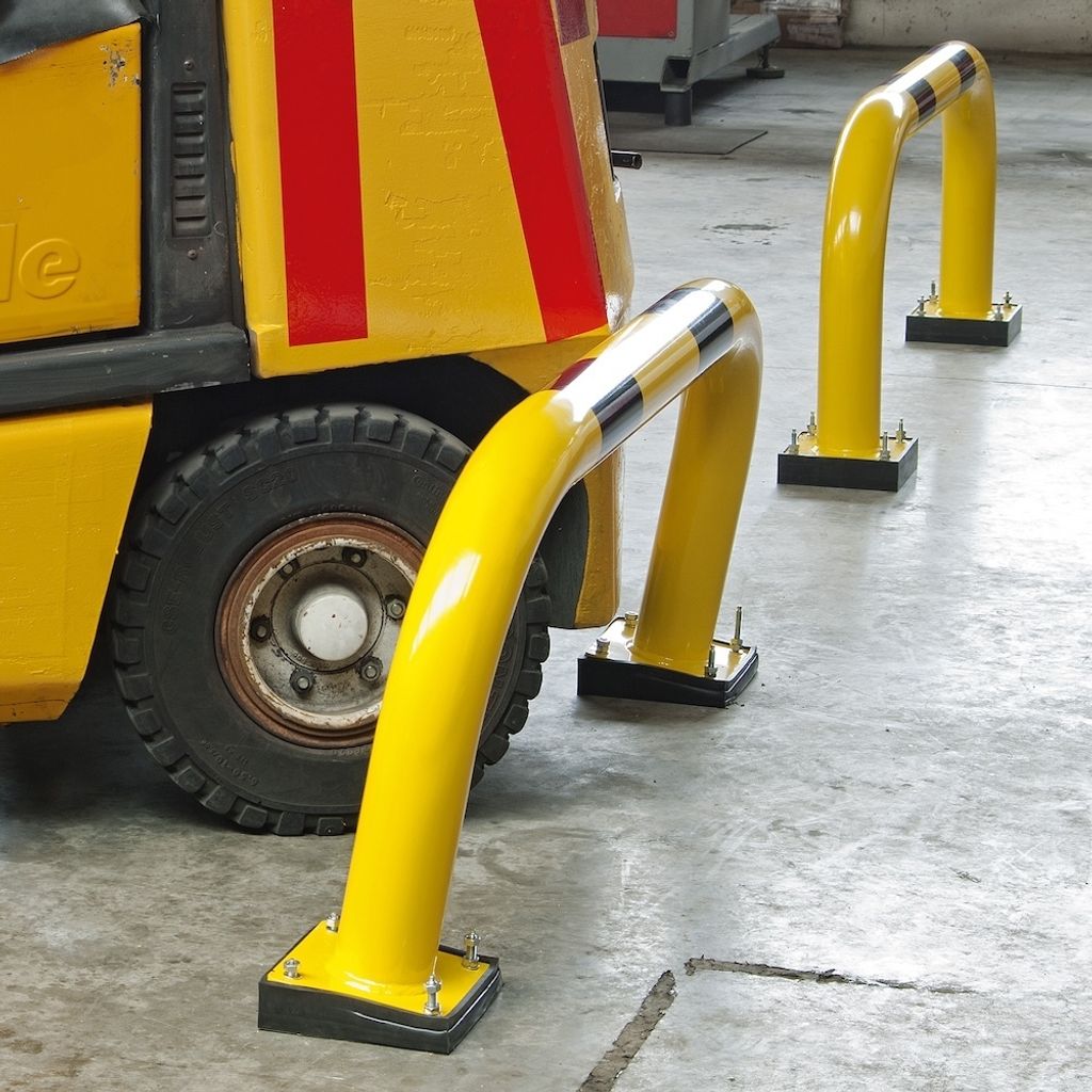 PROREGAL Rammschutz-Bügel Swing mit PolyurethanFederelement | HxB 39x100cm | Rohr-Ø 7,6cm | Feuerverzinkter & kunststoffbeschichteter Stahl | Sch...