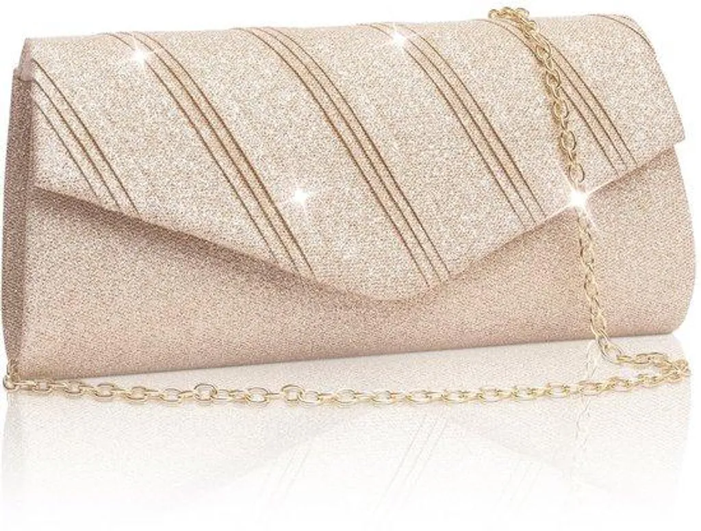 Pochette pailletée métallisée rose doré - Format idéal 22 cm de large