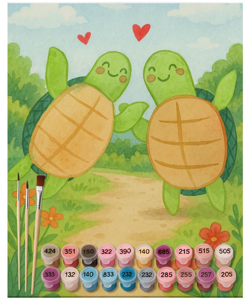 Mr. & Mrs. Panda Malen nach Zahlen Schildkröten Paar Design 40 x 50 cm Mit Rahmen - Weiß - Geschenk, Valentinstag, Hochzeitstag, Mitbringsel, DIY...