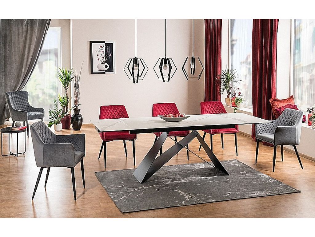 Ausziehbarer Esstisch VIDOR 2 – 160x90, weißer Marmor / Schwarz