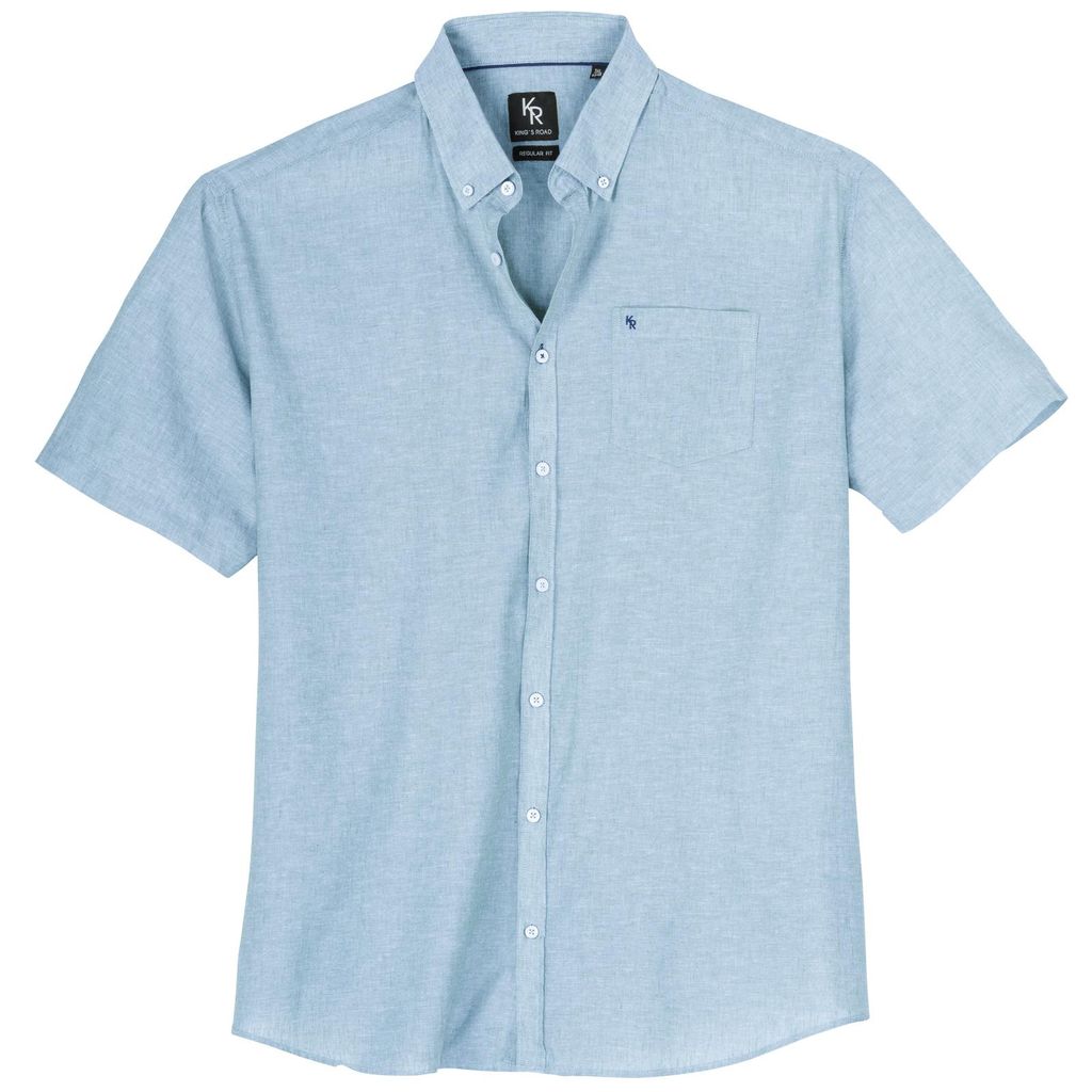 King`s Road Übergrößen Kurzarmhemd hellblau melange