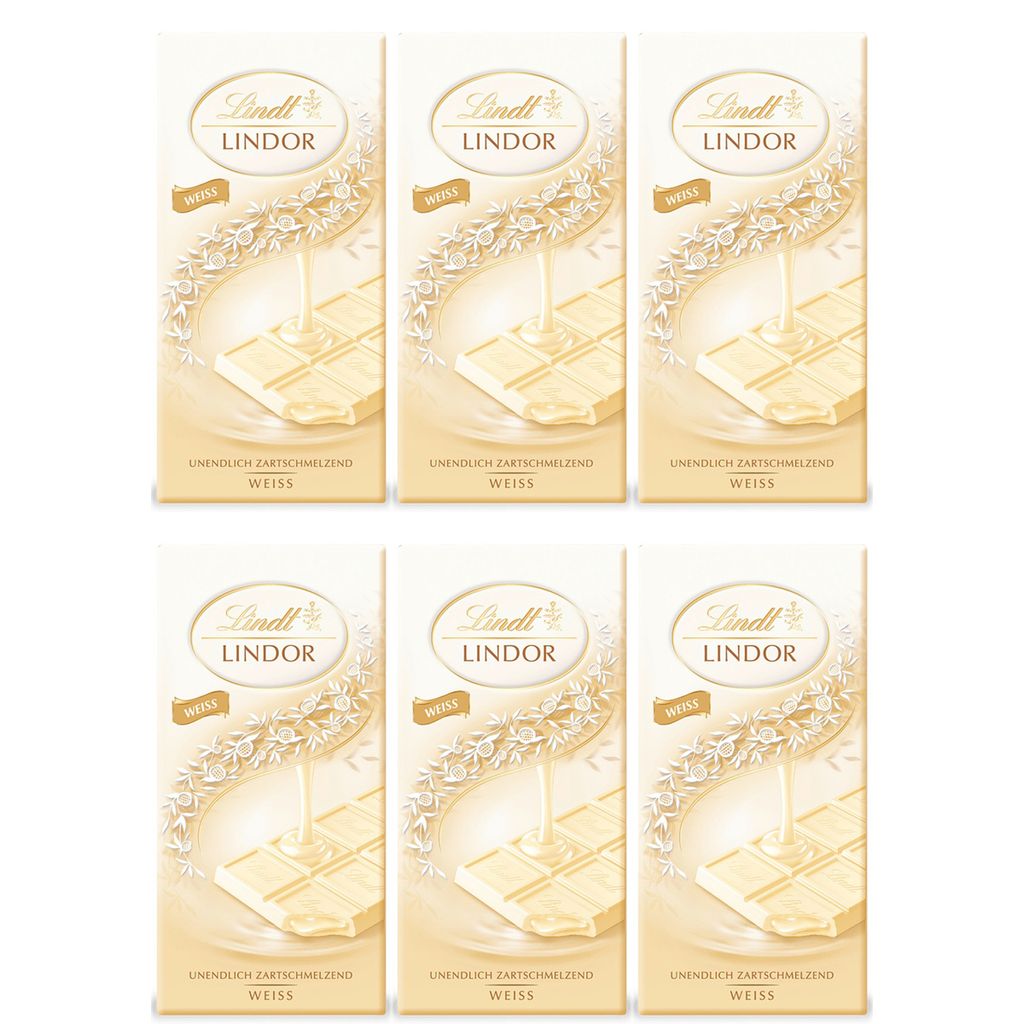 Lindt Lindor Weiß Tafel mit zartschmelzender Füllung 100g 6er Pack