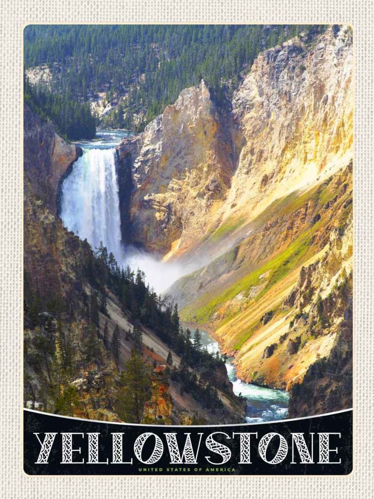 vianmo Holzschild 40x30 cm Yellowstone Wasserfall Fluss Natur Bildmotiv Reisemotiv Amerika USA