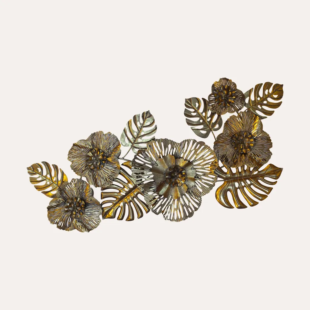 Frise en Fer Doré Style Botanique avec Fleurs en Relief pour Salon Chic