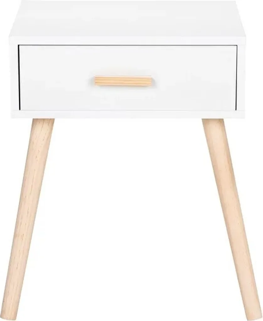 Table de nuit Wenko Skandi blanc avec tiroir et pieds bois 381366