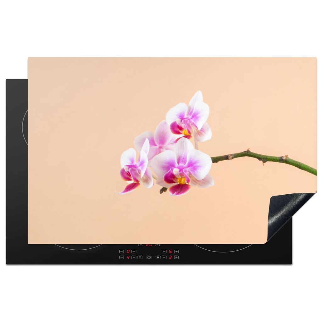 KitchenYeah Herdabdeckplatte Weiße und rosa Orchidee , 80x52cm, Küche Deko, Glaskeramikkochfeld Herdabdeckung, Abdeckplatte fùr Kochfeld