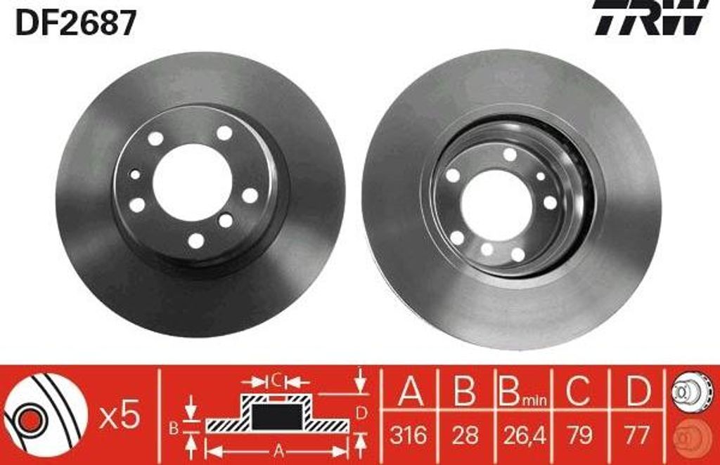 TRW DF2687 Bremsscheibe OE 34116757753 kompatibel mit 7er E38