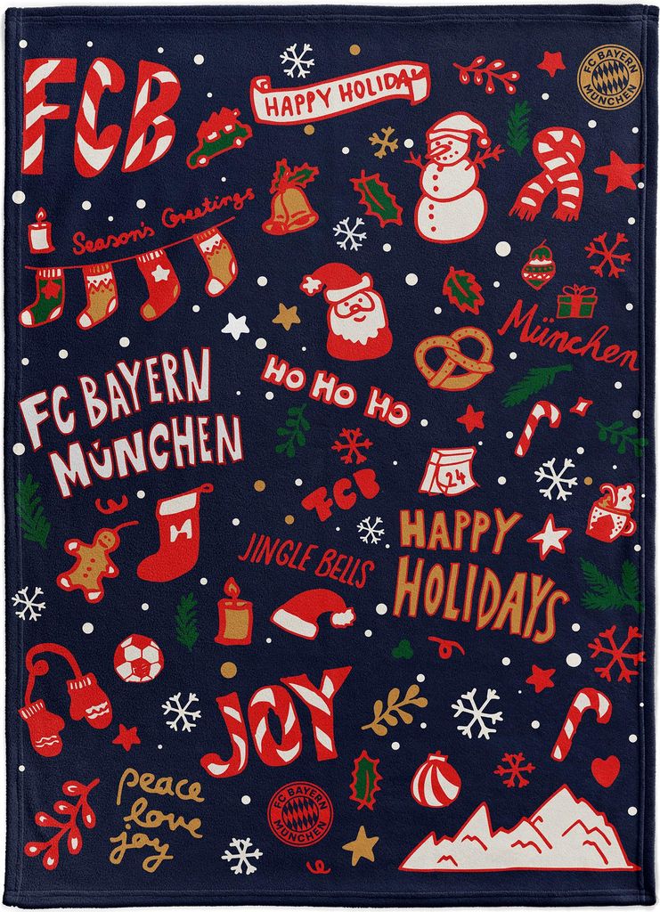 FC Bayern München Kuscheldecke Winter 150x200 cm Sofadecke Navy Fanwelt