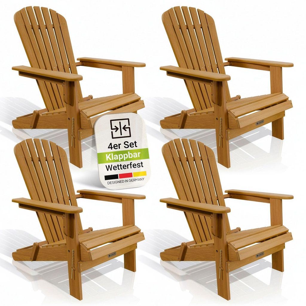 Juskys® 4er Set Liegestuhl Korfu Natur Akazienholz klappbar Produktbild 