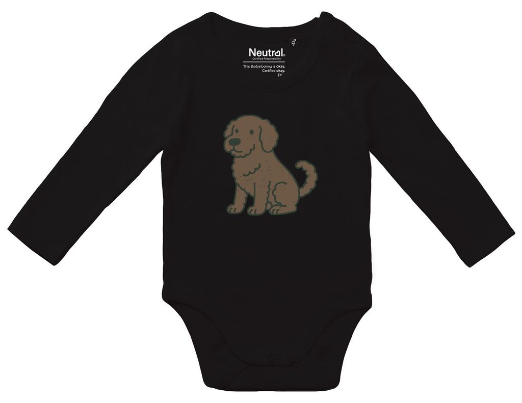 Huuraa Baby Body Portugiesischer Wasserhund Comic Porti 80 Black Baumwolle Fairtrade Langarmbody Geschenkidee