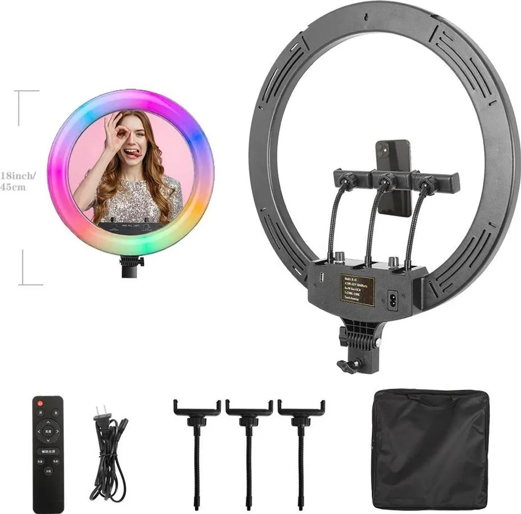 Ring light RVB professionnel éclairage multicolore modulable pour vidéo