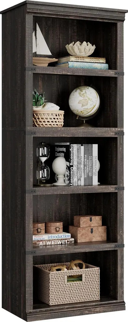 Bibliothèque 5 niveaux en bois massif - Rangement ouvert décor chêne