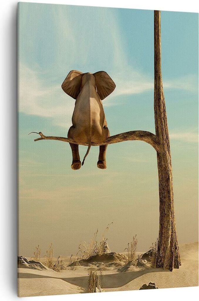 Bild auf Leinwand - Leinwandbild - Einteilig - Elefant sitzend Ast - 70x100cm - Wand Bild - Wanddeko - Wandbilder - Leinwanddruck - Wanddekoration ...