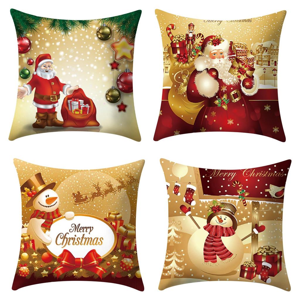 4 Stück Weihnachtskissenbezug, schlichter Weihnachts-Deko-Überwurf für Wohnzimmer, Sofa