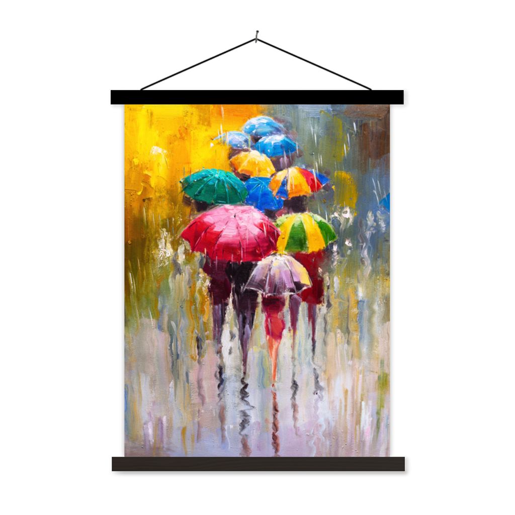 MuchoWow Textilposter Gemälde - Regenschirm - Öl 60x80 cm mit schwarzem Rahmen - Plakathalter