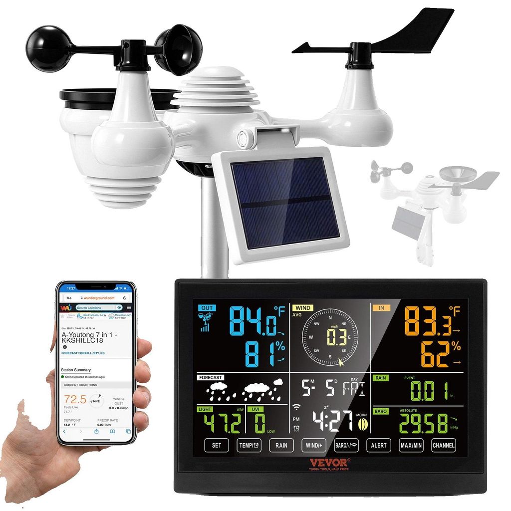 VEVOR 7-in-1 Wireless Wetterstation, 19 cm (7,5 Zoll) Produktbild 