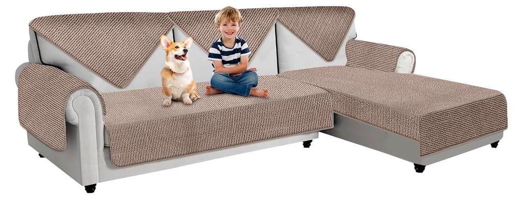 Chenille Sofabezug für 1/2/3/4-Sitzer L-Form Sofa Couch, Universeller rutschfester Überwurf für Ecksofas, Dicke strukturierte Sofaschoner für W...