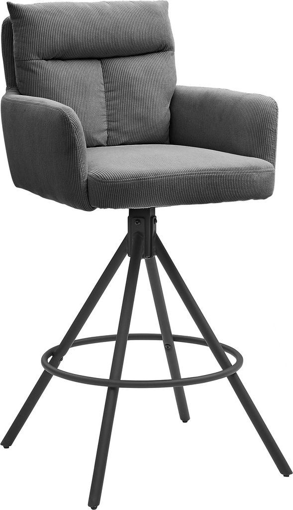 Barhocker - Grau - Schwarz - Cordbezug - Metallgestell - drehbar